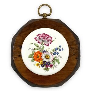 60's handcrafted JERRY SCHULTZ floral garden tile on pine wood art wall hanging